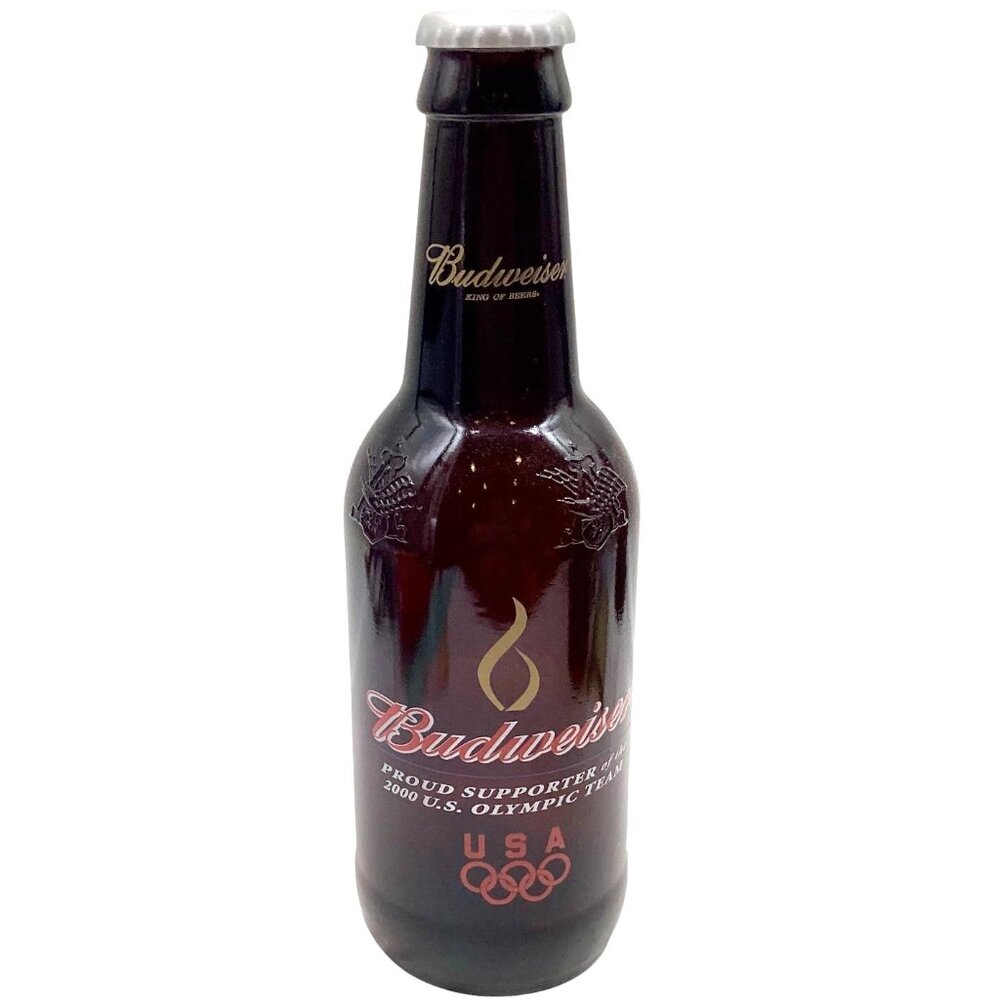 Budweiser Olympic Team Large 14.5 Glass Bottle King of Beers Embossed Empty 2000